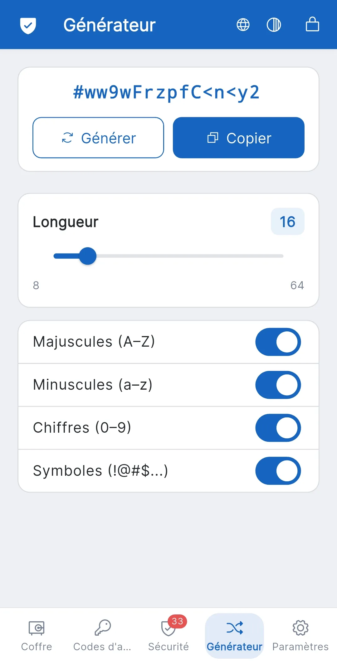 Passman : générateur de mots de passe avec longueur et options